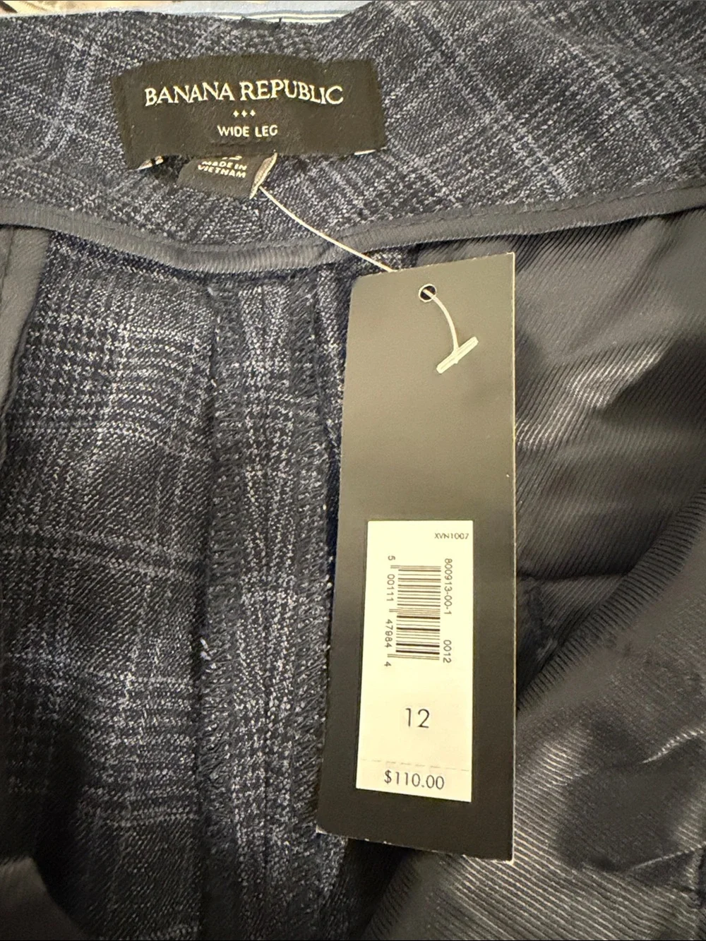 Banana Republic Women's Navy Plaid Wide-Leg Suit Pants